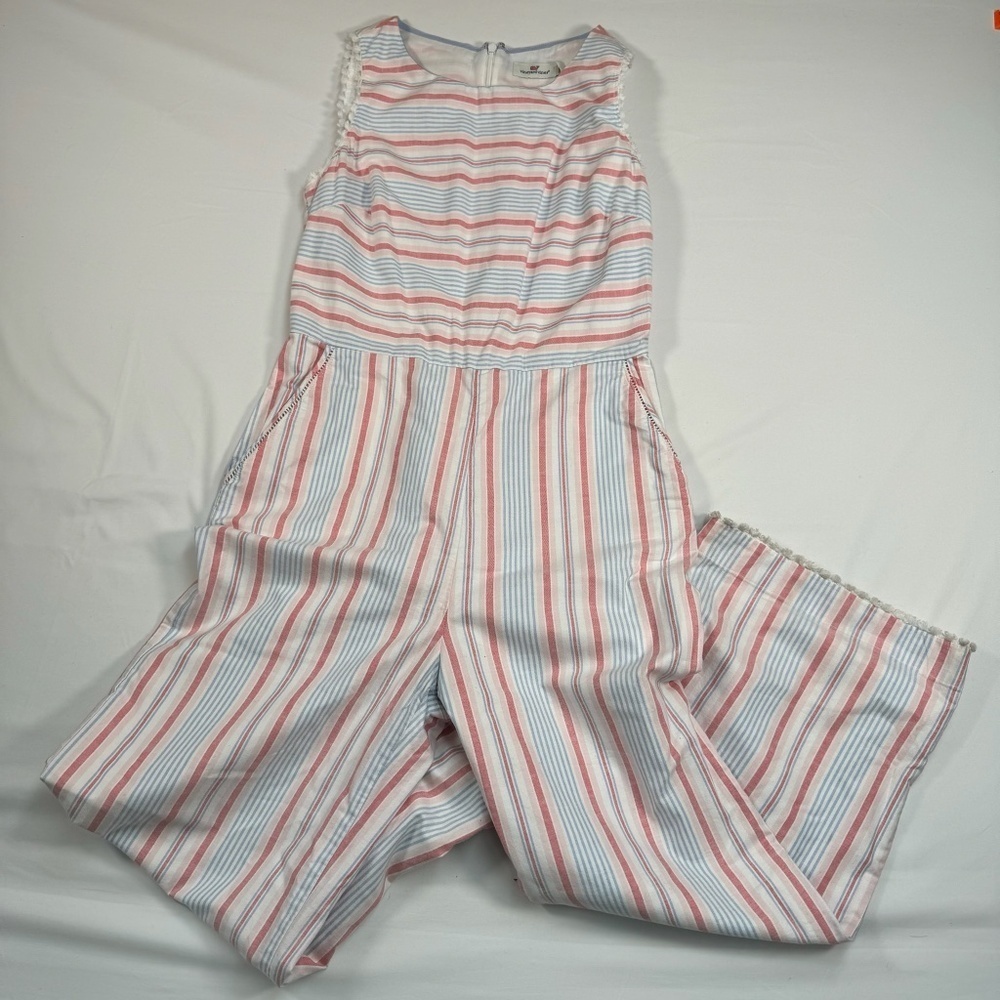 Vineyard Vines Sleeveless Jumpsuit Womens Size 6 Multi Color Stripe Tassel